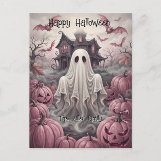 Postal Festiva Nombre de familia personalizado Vintage Ghost & Ha