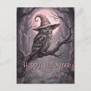 Postal Festiva Nombre de familia personalizado Vintage Owl & Luna