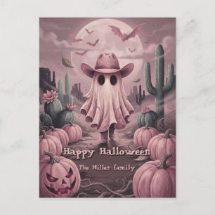 Postal Festiva Nombre de familia personalizado Western Pink Ghost