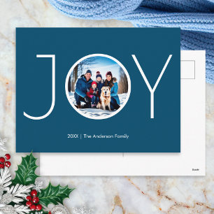 Postal Festiva Nombre de Foto Personalizado Simple Alegría Azul N