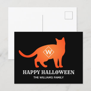 Postal Festiva Nombre de la familia del gato feliz de Halloween d