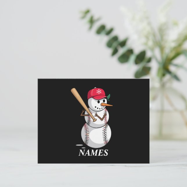 Postal Festiva Nombre Personalizado Balls De Nieve De Béisbol De  (Anverso de pie)