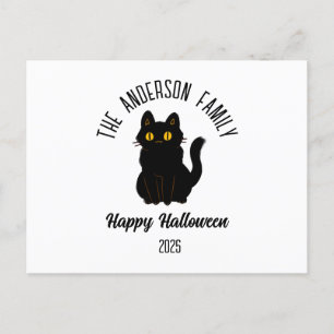 Postal Festiva Nombre personalizado de gato negro asustado de Hal