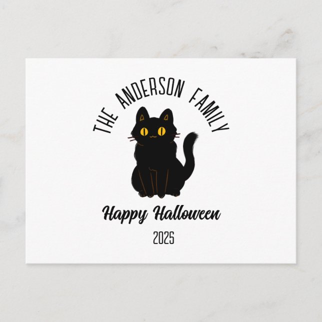 Postal Festiva Nombre personalizado de gato negro asustado de Hal (Anverso)