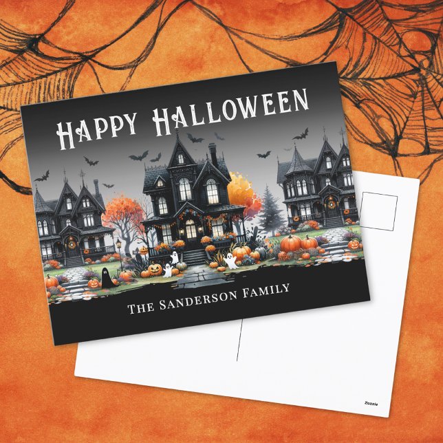 Postal Festiva Nombre personalizado Feliz Halloween (Personalized Name Happy Halloween Holiday Postcard )