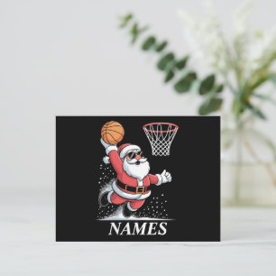 Postal Festiva Nombre personalizado Xmas Santa Dunking Baloncesto
