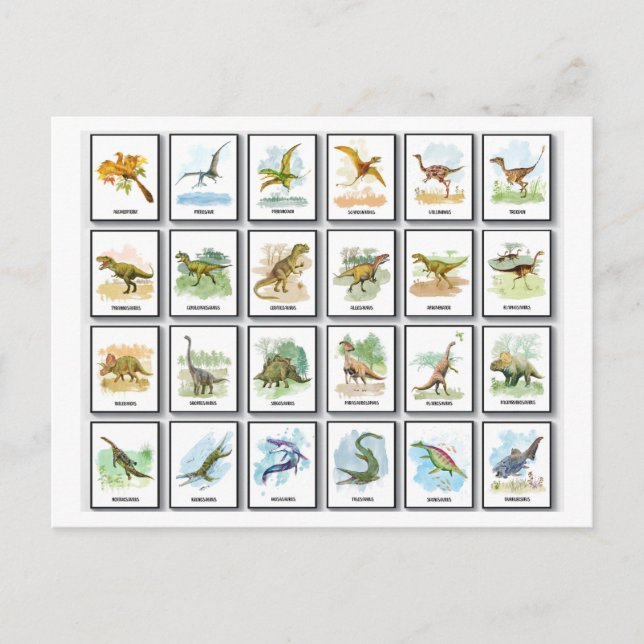 Postal Festiva Nombres de dinosaurios (Anverso)