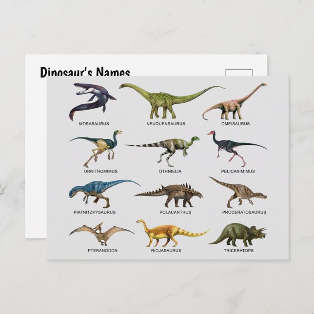 Postal Festiva Nombres de los dinosaurios (Anverso / Reverso)