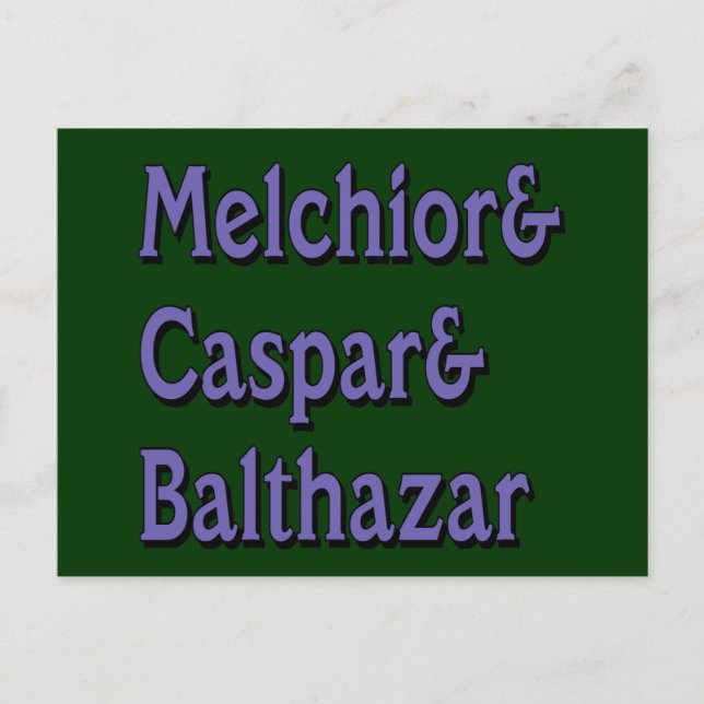 Postal Festiva Nombres de los tres Wisemen (Anverso)