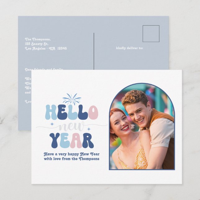 Postal Festiva Nordic Glow New Year Retro Modern Blue Photo (Anverso / Reverso)