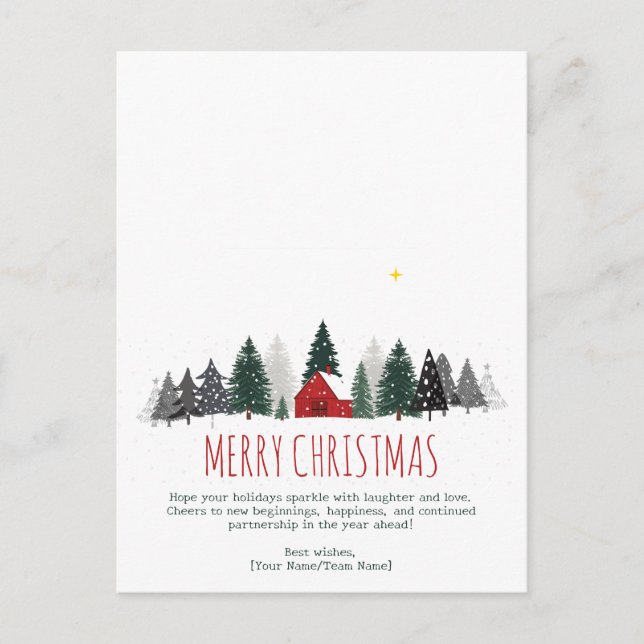 Postal Festiva Nordic Scandi Minimal White Red Hut Snow Christmas (Anverso)