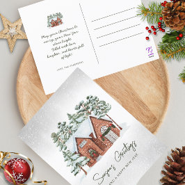 Postal Festiva Nórdica acuarela Copas de nieve Navidades de bosqu