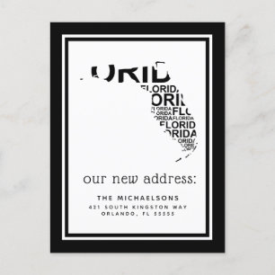 Postal Festiva Nos hemos mudado   Tipografía de Florida