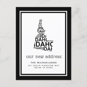 Postal Festiva Nos hemos mudado   Tipografía de Idaho