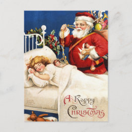 Postal Festiva Nostálgica Santa con chica dormido