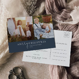 Postal Festiva Noticias de Navidades de Collage de fotos azul de 