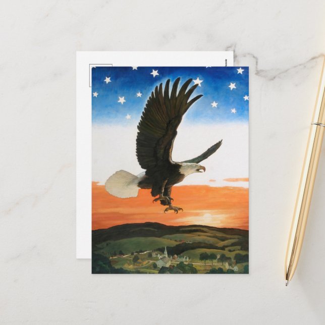 Postal Festiva Nuestro Emblema por Newell Convers Wyeth (Anverso/Reverso In Situ)