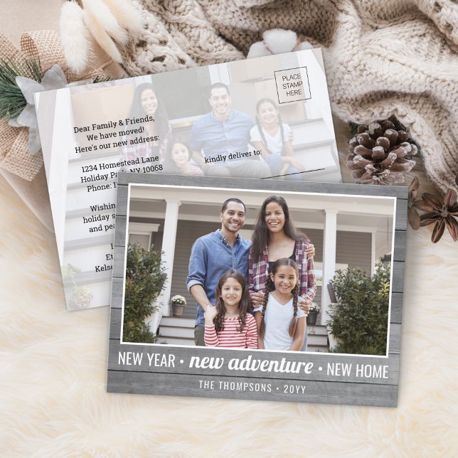 Postal Festiva Nueva Aventura Hogar Madera Gris 2 Foto Año Nuevo (Subido por el creador)