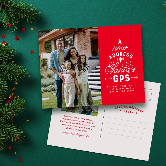 Postal Festiva Nueva dirección dos Navidades rojos fotográficos (Subido por el creador)