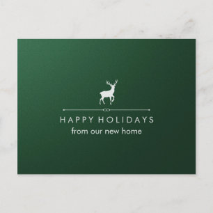 Postal Festiva Nueva dirección para Navidades Renos verdes y plat