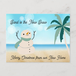 Postal Festiva Nueva dirección Sandy Snowman en un guión de moda 