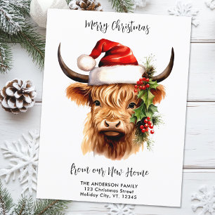 Postal Festiva Nueva fiesta de la vaca de Highland New Home Feliz