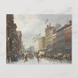 Postal Festiva Nueva York. Escena de invierno en Broadway.