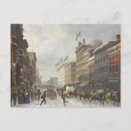 Postal Festiva Nueva York. Escena de invierno en Broadway.