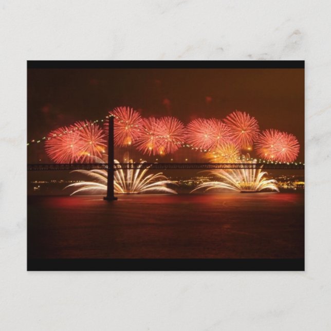 Postal Festiva Nuevo año de Firework Lisboa (Anverso)