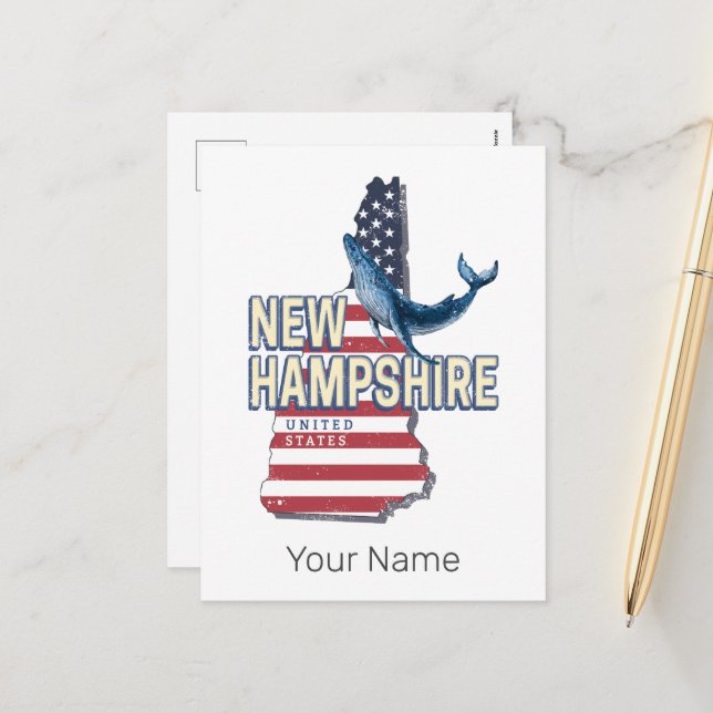 Postal Festiva Nuevo Hampshire Estados Unidos Mapa del Estado Ret (Anverso/Reverso In Situ)