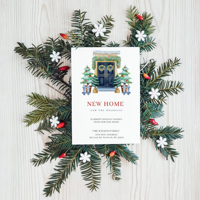 Postal Festiva Nuevo movimiento de dirección de Navidades domésti (New Home Christmas Door New Address Moving Holiday PostCard)