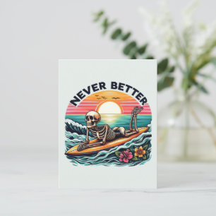 Postal Festiva Nunca Mejor - Skeleton Surfing Sunset Wave Design