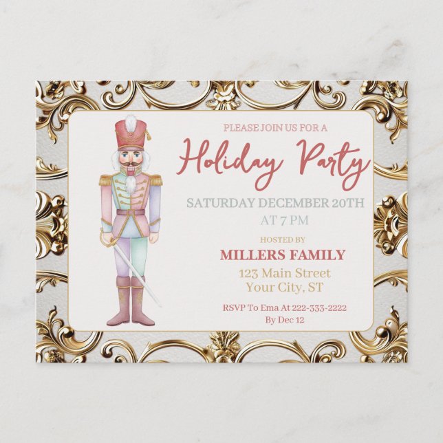 Postal Festiva Nutcracker Gold Frame Christmas Holiday Party (Anverso)