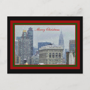 Postal Festiva NYC Skyline Chrysler Bldg, Navidades de nieve Flat