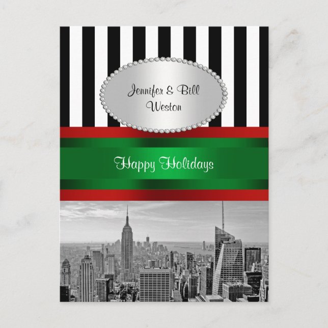Postal Festiva NYC Skyline ESB BW Blk Wht Strp P Navidades (Anverso)
