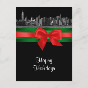 Postal Festiva NYC Wide Skyline Etched BW Navidades vacaciones 2