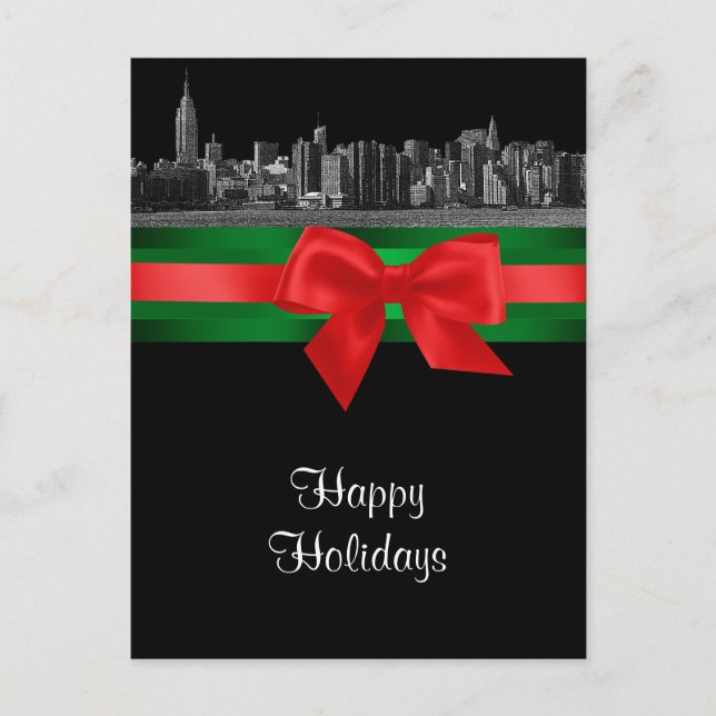 Postal Festiva NYC Wide Skyline Etched BW Navidades vacaciones 2 (Anverso)