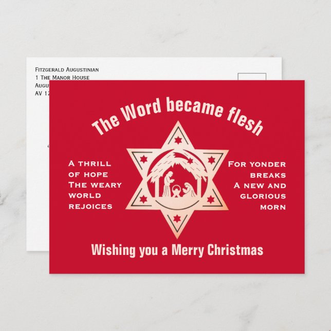 Postal Festiva O HOLY NIGHT Nativity Christmas (Anverso / Reverso)