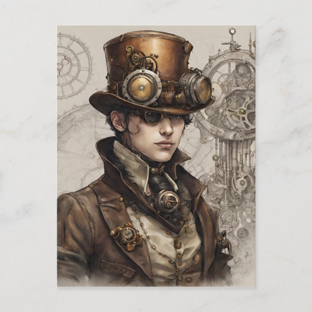 Postal Festiva Obra de Steampunk Victorian Gentleman (Anverso)
