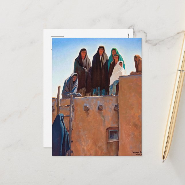 Postal Festiva Observadores desde el hogar por Maynard Dixon (Anverso/Reverso In Situ)