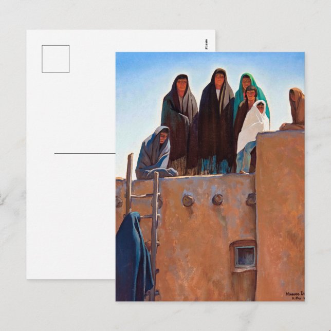 Postal Festiva Observadores desde el hogar por Maynard Dixon (Anverso / Reverso)