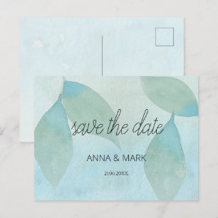 Postal Festiva Ocean Blue Green Watercolor Transparente Original