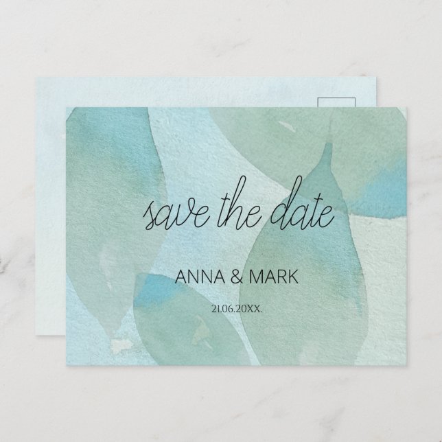 Postal Festiva Ocean Blue Green Watercolor Transparente Original (Anverso / Reverso)