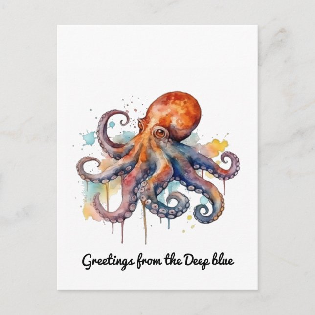 Postal Festiva Ocean Whimsy: Octopus colorido (Anverso)