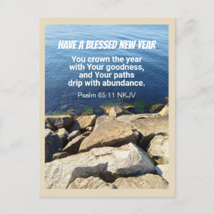 Postal Festiva Océano azul Feliz Año Nuevo Fe Cristiana