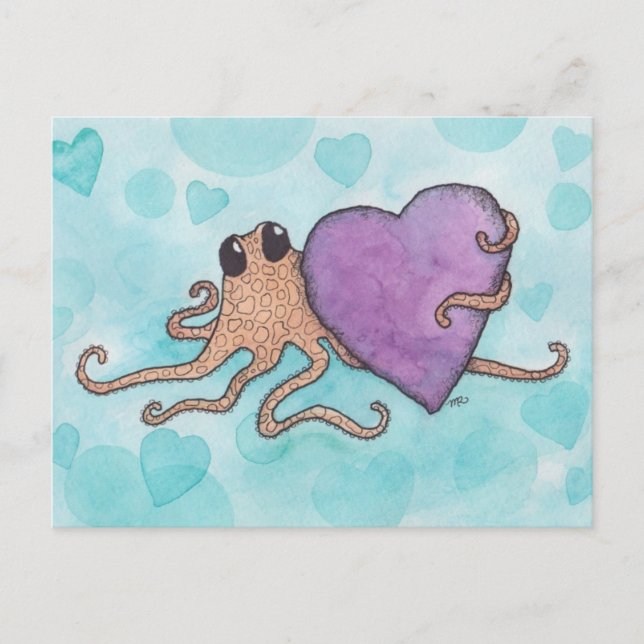 Postal Festiva Octopus de Valentine Heart (Anverso)