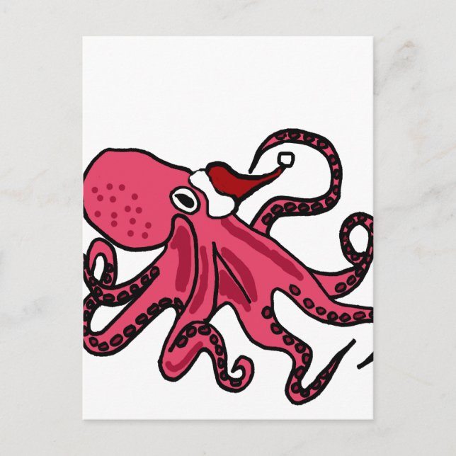 Postal Festiva Octopus divertidos en el arte de los Navidades de  (Anverso)