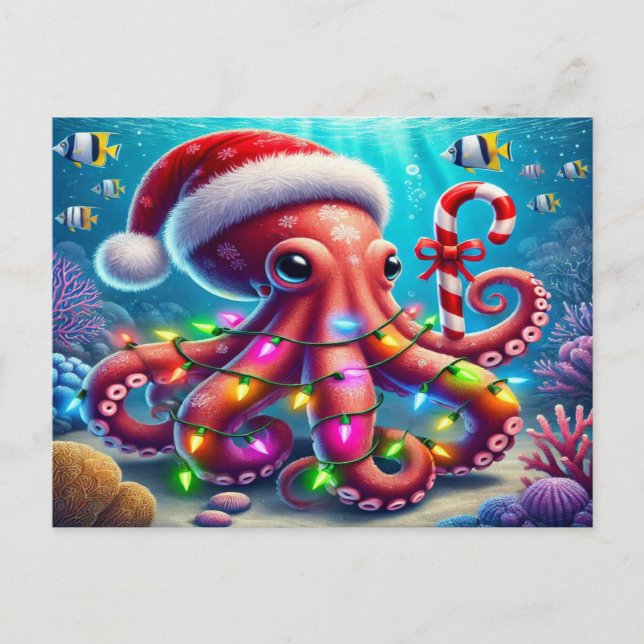 Postal Festiva Octopus navidades (Anverso)