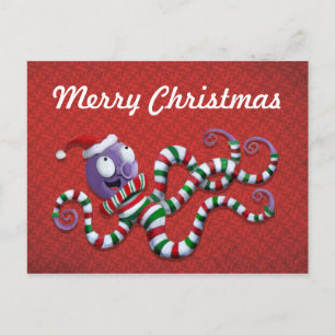 Postal Festiva Octopus navidades con rayas