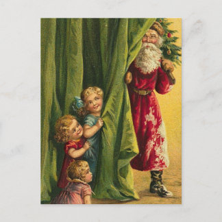 Postal Festiva Ocultación de árbol rojo de los niños de la capa